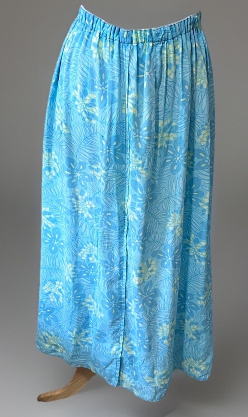 Eddie Bauer Linen Skirt Womens 4 Blue Yellow Island Girl Boho Floral Long Maxi